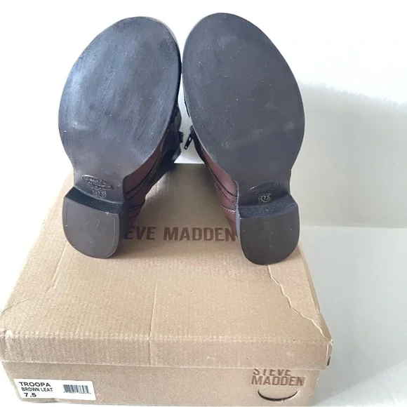 Steve Madden Troopa, Brown Leather Moto Combat Boot sz 7.5 - Picture 4 of 6